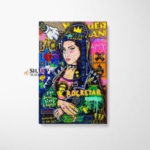 Rockstar Amy CANVAS Wall ART PRINT, Arte de mujeres famosas, Arte de pared de la cultura pop, Arte colorido, Arte pop callejero de graffiti colorido moderno de moda