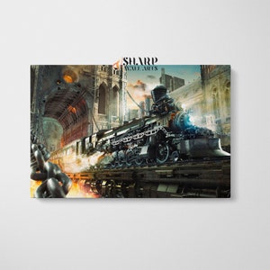 STEAMPUNK WALL ART Canvas Steampunk Train Art Industrial Wall Art Large Victorian Decor Vintage Art Prints Retro Futuristic Art Antique