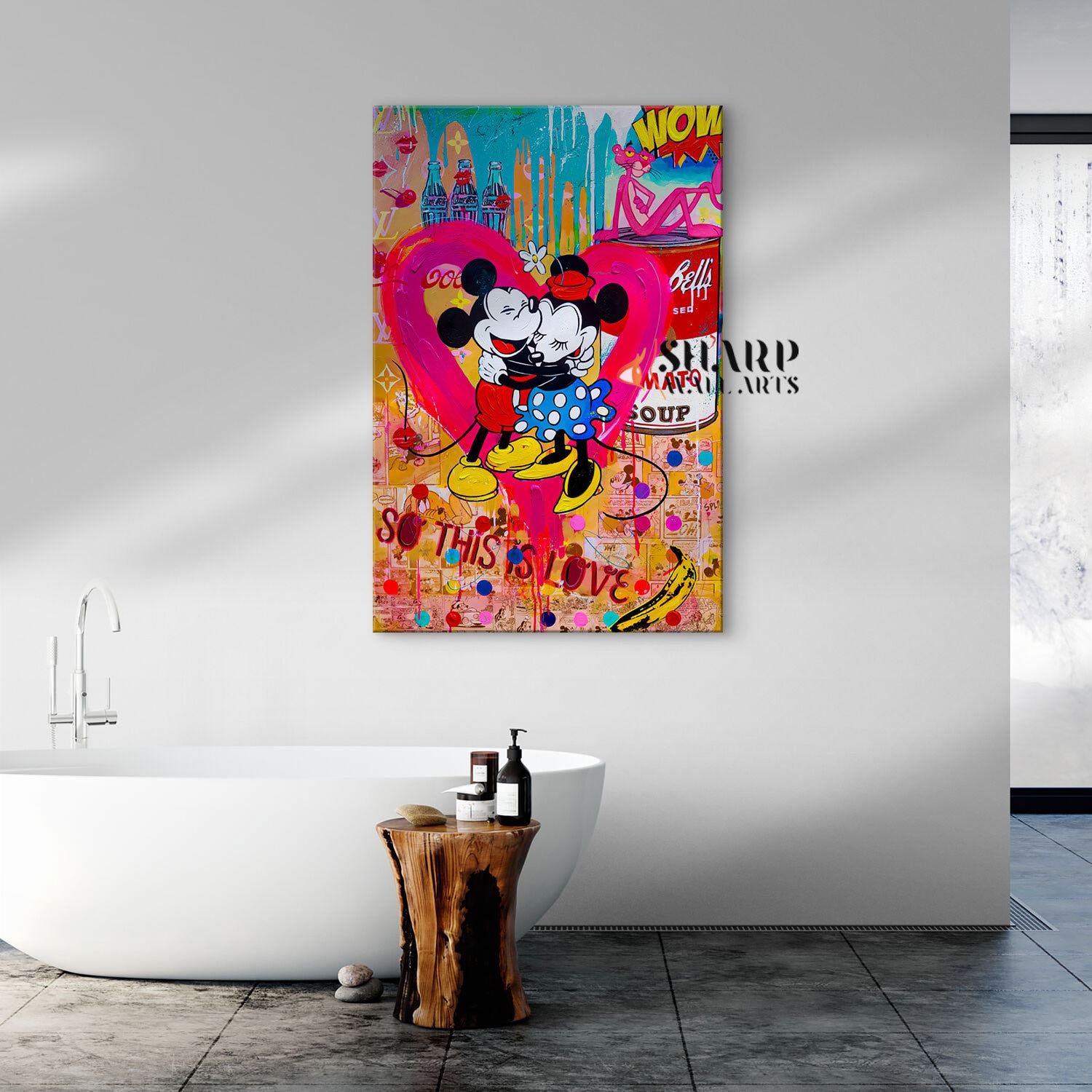 POP ART Wall ART, Love Wall Art, Pink Love Art, Banksy Style