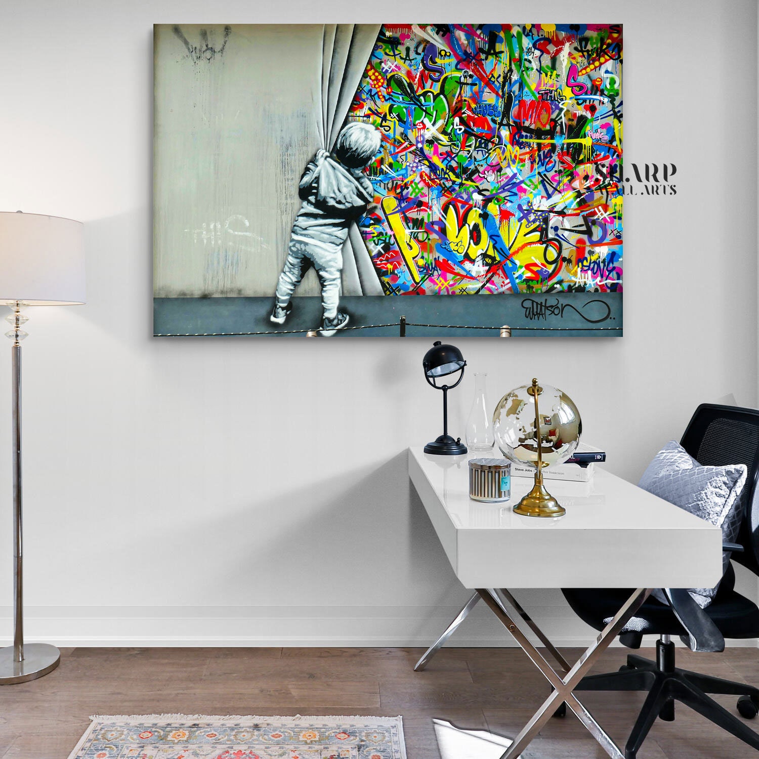 Home Decor Street Art Banksy Graffiti Wall Art Derrière le Rideau Toile Peintures Cuadros Wall Art Pictures Room Decor 65x130cm Sans Cadre