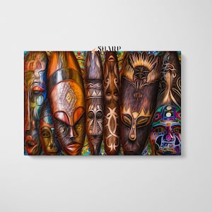 AFRICAN Tribal Mask WALL ART Canvas Print, Wooden Mask Artwork, Tiki Mask Canvas, Antique Mask, Mystic Mask, Mask Wall Art Ready To Hang