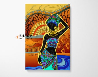 BLACK WOMAN ART Large African Art Print Black Abstract Art Black Art Paintings Tribal Black Culture Art, African Wall Decor, Afrocentric Art