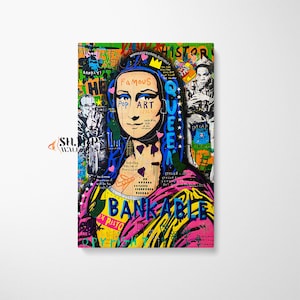 BANKSY MONA LISA Pop Art Mona Lisa Print Framed Mona Lisa Wall Art Pop Art Large Famous Painting Leonardo Da Vinci Art Graffiti Wall Art