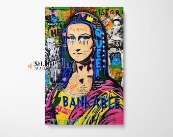BANKSY MONA LISA Pop Art Mona Lisa Print Framed Mona Lisa Wall Art Pop Art Large Famous Painting Leonardo Da Vinci Art Graffiti Wall Art