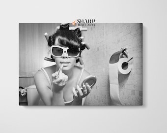 FUNNY BATHROOM ART Makeup Wall Art Bathroom Wall Art Girl on the Toilet Lipstick Art Makeup Room Decor Toilet Wall Art Woman On Toilet