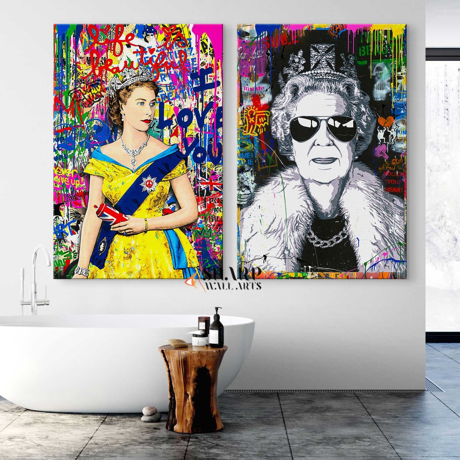 QUEEN ELIZABETH PRINT Set of 2 Queen Elizabeth Art Pop Art Canvas