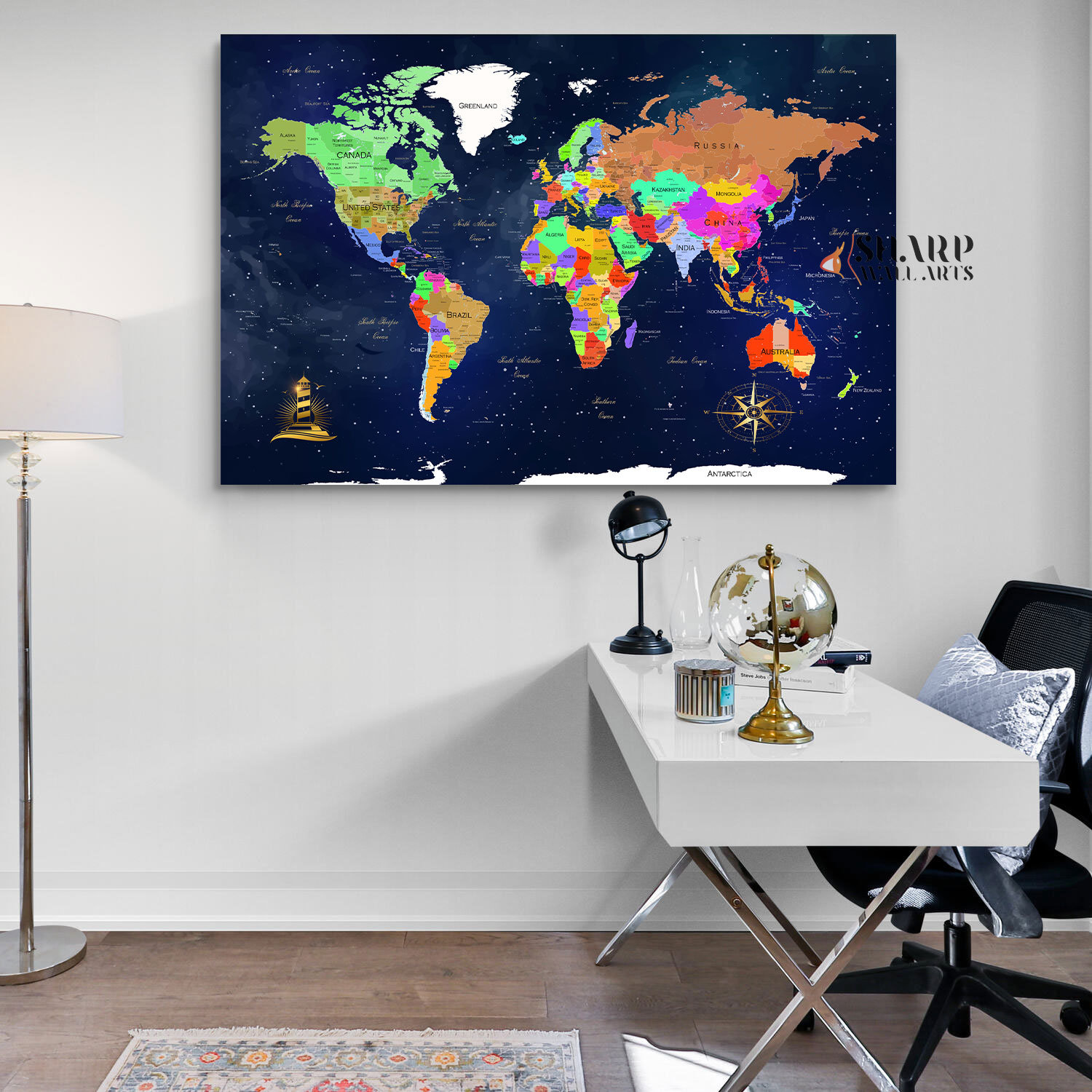 WORLD MAP CANVAS Wall Art Print, Large World Map Wall Art, Kids World ...