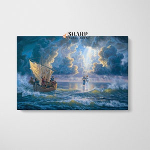 CHRISTIAN WALL ART Jesus Walking On Water Canvas Print Biblical Art Catholic Wall Art Christian Gift Scripture Wall Art Large Jesus Painting