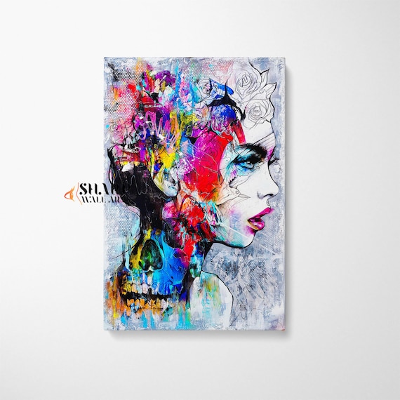 WOMAN ART PRINT Graffiti Wall Art Large Pop Art Canvas Street Art