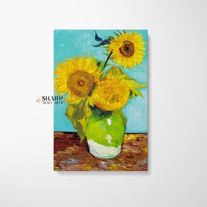Vincent van Gogh Three Sunflowers In A Vase Wall Art Canvas Print, Vintage Floral Art, Van Gogh Artwork, Home Decor Wall Art Ready To Hang