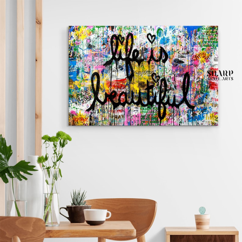 BANKSY LIFE is BEAUTIFUL Wall Art Banksy Canvas Wall Art Etsy