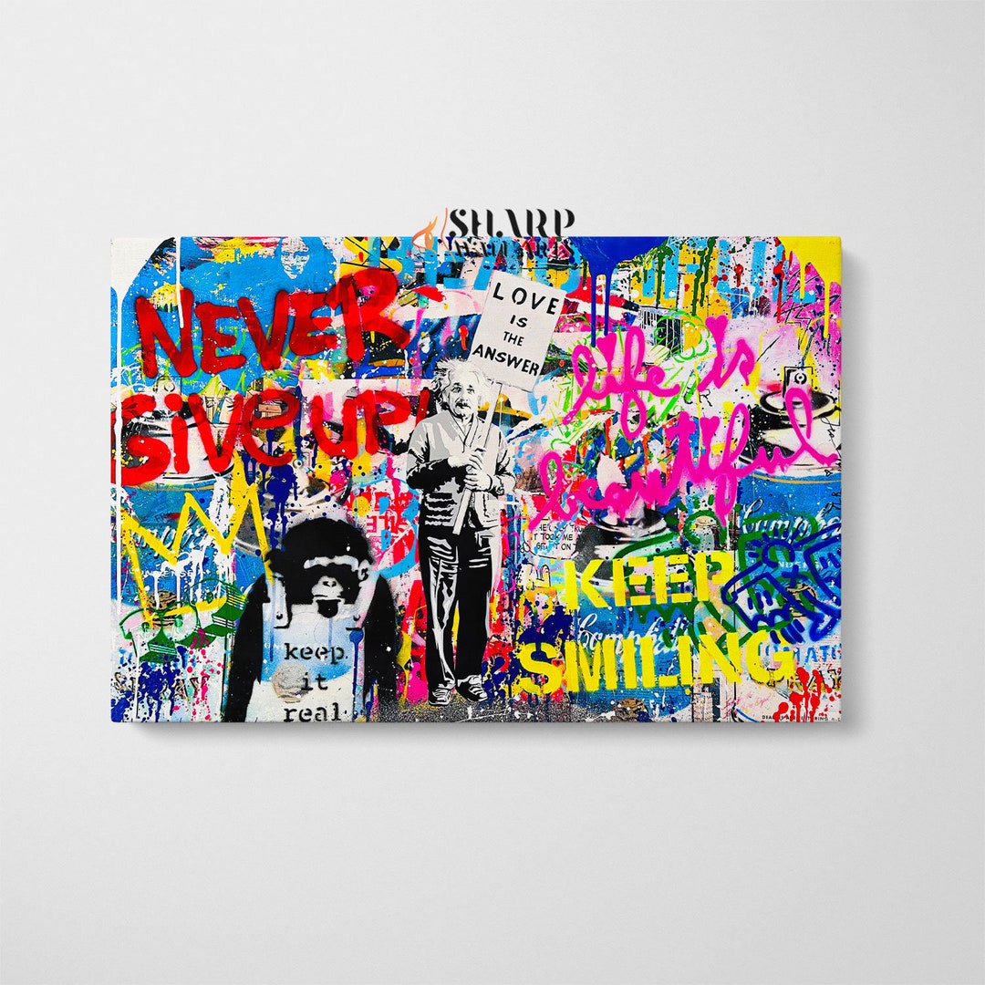 BANKSY WALL ART Banksy Canvas Banksy Einstein Banksy Love is the