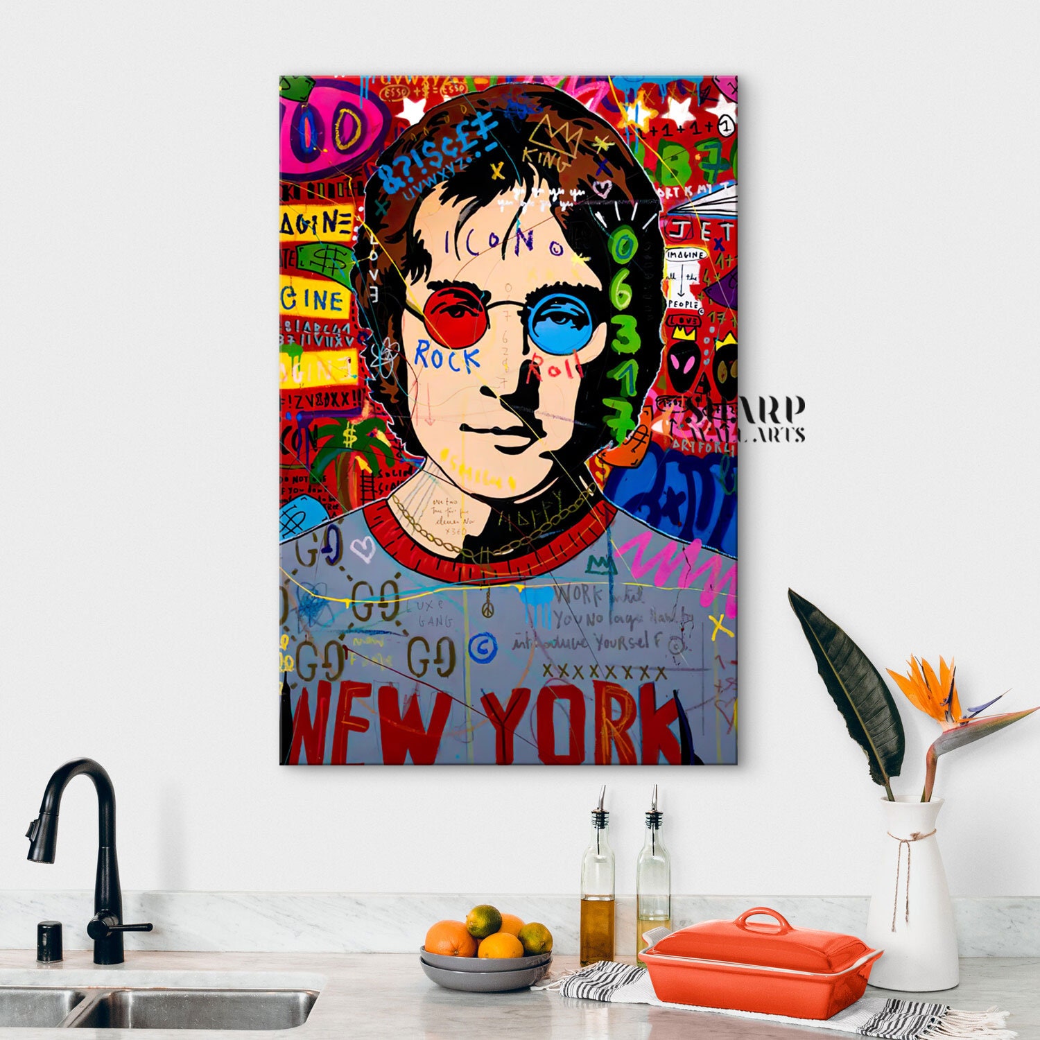 JOHN LENNON ART Rock and Roll Icon Wall Art Banksy Inspired