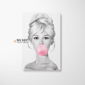 BRIGITTE BARDOT CANVAS Wall Art Print, Brigitte Bardot Bubble Gum Art, Fashion Wall Art Actress Artwork, Retro Art Print, Celebrity Wall Art