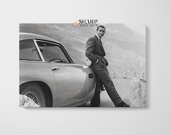 James Bond 007 Sean Connery Aston Martin-print, James Bond-cadeau, Aston Martin db5, James Bond-kunst, Sean Connery-print, James Bond-muurkunst