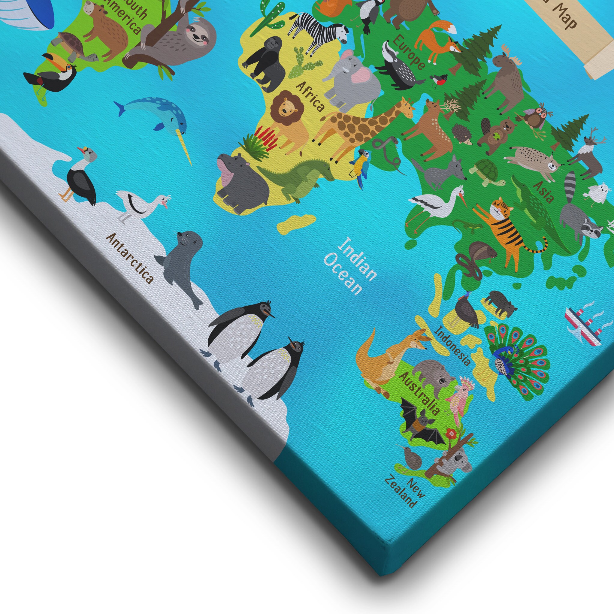 Kids Wall Art Kids World Map Kids Wall Art Animals World Map Etsy