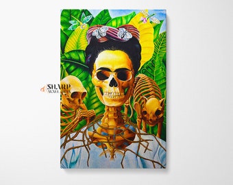 FRIDA KAHLO ART Frida Kahlo Portrait Skull Thorn Necklace Artwork, Frida Painting, Mexican Art Print, Feminist Art Print, Mexican Folk Art