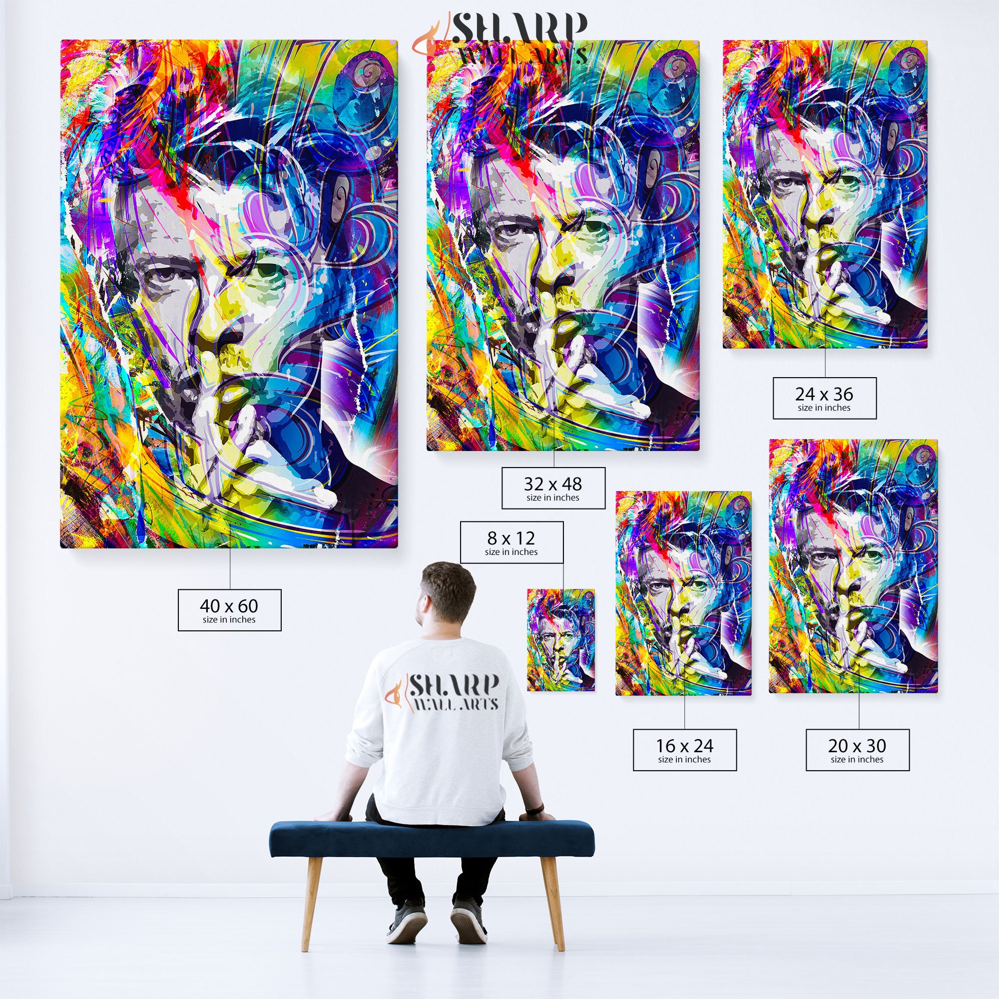 Poster David Bowie Fatto A Mano - Graffiti Art Su Carta Acquerello 23x32,5cm, Firmato