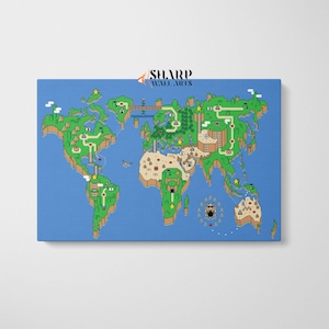 SUPER MARIO Wall ART Canvas Print, Super Mario World Map Poster Canvas, Game Room Decor, Retro Gaming Decor, Gamer Gift, Super Mario Canvas