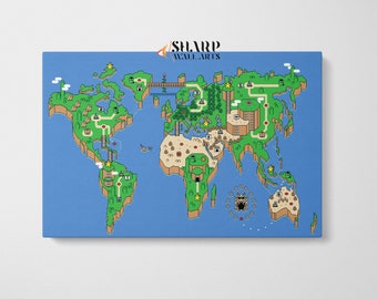 SUPER MARIO Wall ART Canvas Print, Super Mario World Map Poster Canvas, Game Room Decor, Retro Gaming Decor, Gamer Gift, Super Mario Canvas