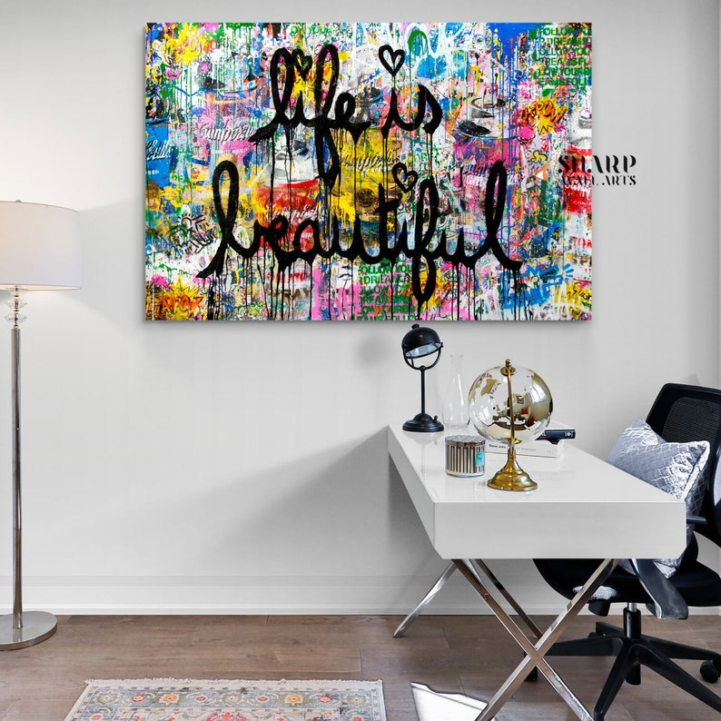 BANKSY LIFE is BEAUTIFUL Wall Art Banksy Canvas Wall Art Etsy