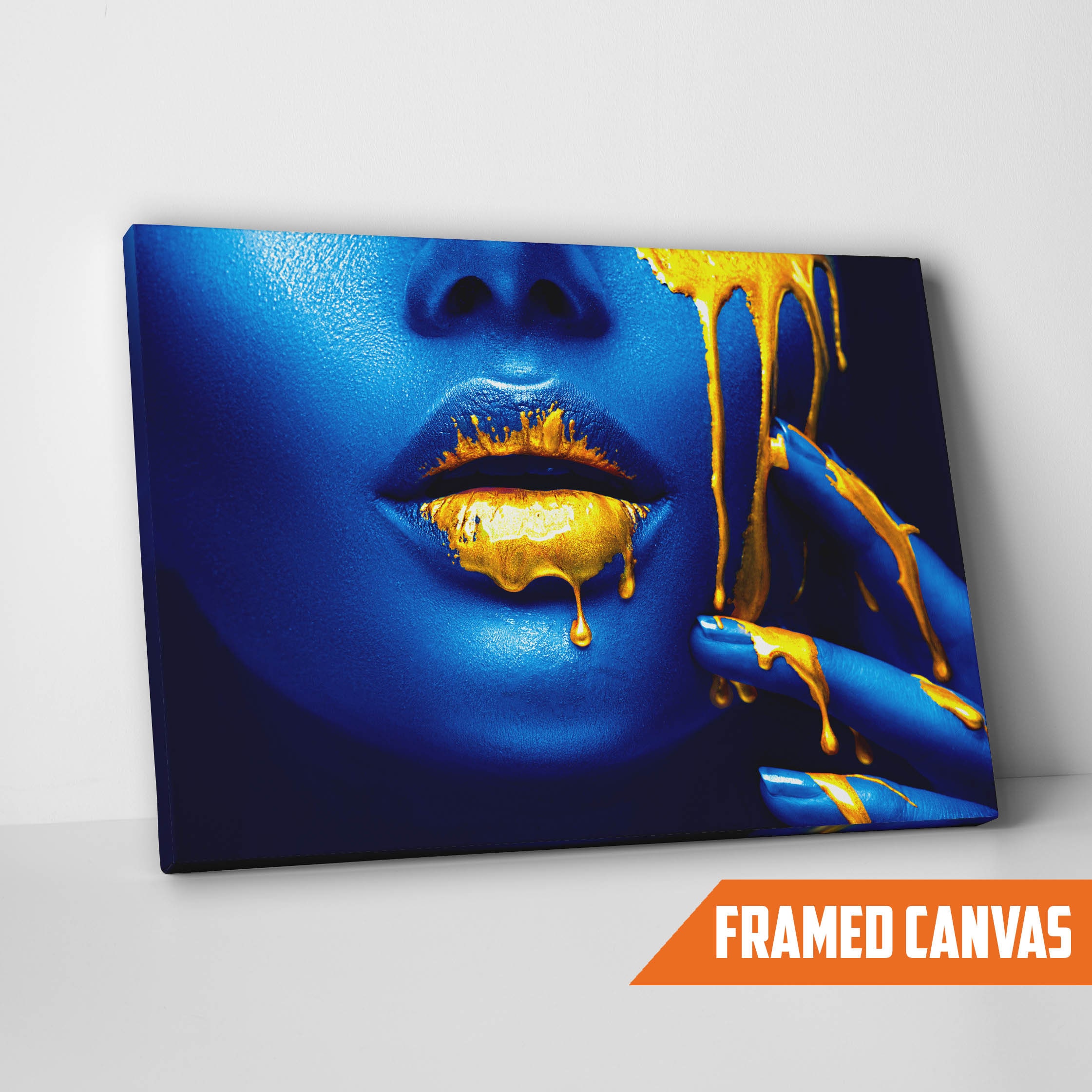 Gold Lips Wall Art Canvas Print Framed for Living Room Bedroom Etsy