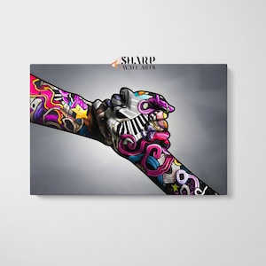 BANKSY WALL ART Banksy Graffiti Hands Unity Sign Artwork Street Art Print, Modern Pop Art Wall Art Graffiti Art Abstract Gesture Love Art