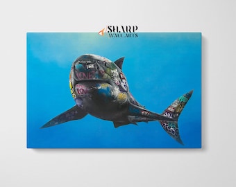 GRAFFITI WALL ART Banksy Graffiti Shark Wall Art Street Art Print, Modern Pop Art Wall Art Graffiti Art Painting Shark Artwork Fish Art