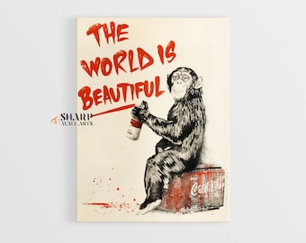 BANKSY MONKEY Banksy Wall Art Banksy Canvas the World is