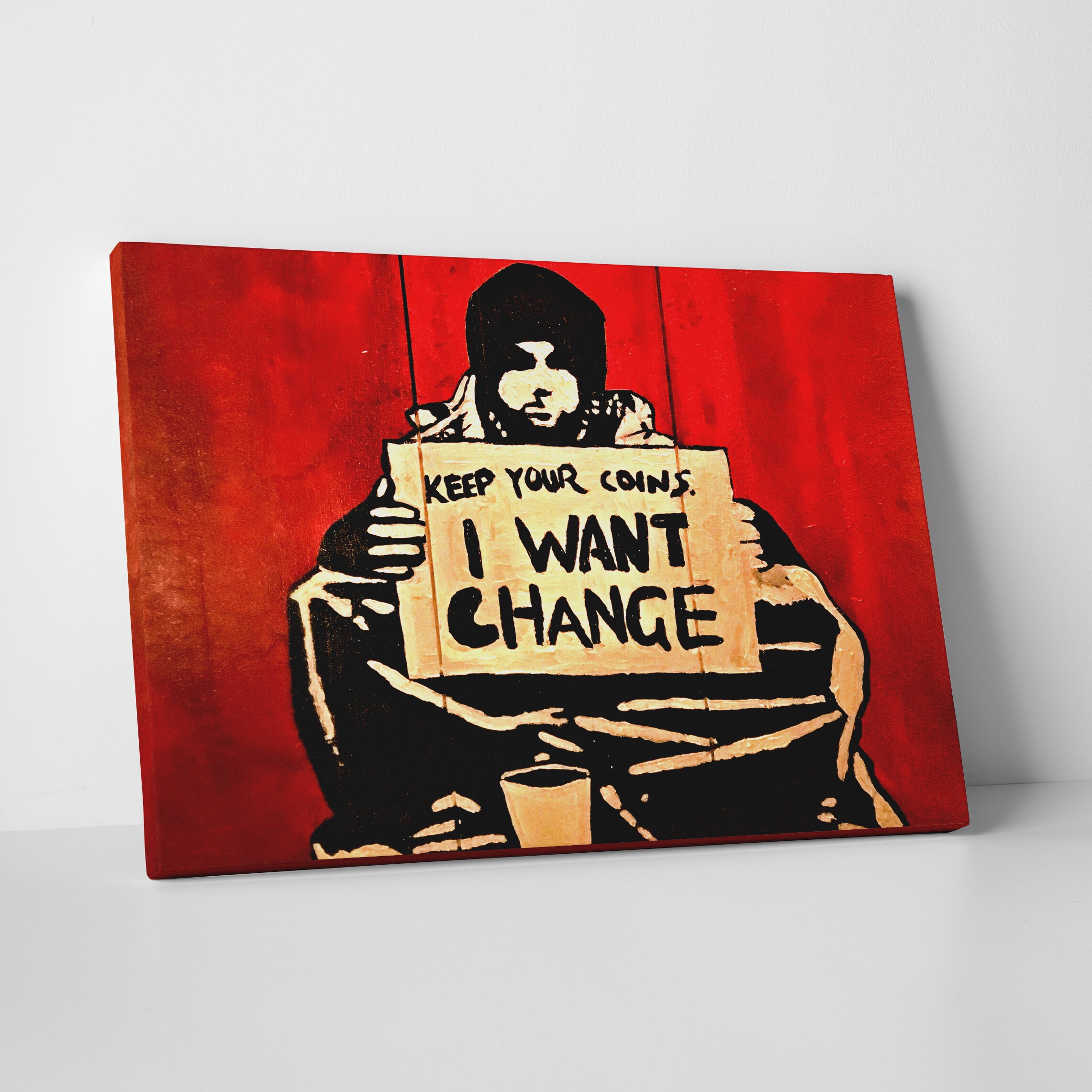 Banksy Wall Art Canvas Print Keep Your Coins I Want Change, Banksy
