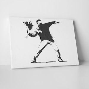 Banksy Canvas Wall Art Print Flower Thrower, Banksy Flower Chucker, Pop Art Canvas, Banksy Street Art, Pop Culture Wall Art Ready To Hang