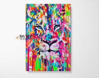 Colorful Lion Graffiti Wall Art Canvas Print, Colorful Wall Art, Modern Wall Art, Lion Wall Art, Graffiti Street Art, Pop Art Ready To Hang