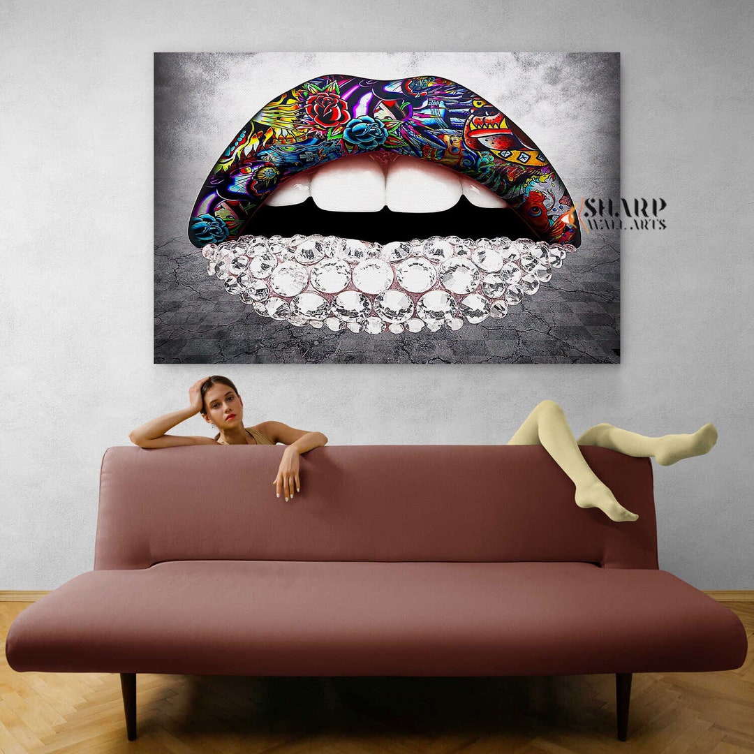 GRAFFITI WALL ART Lips Wall Art, Lip Artwork, Street Art Print, Modern