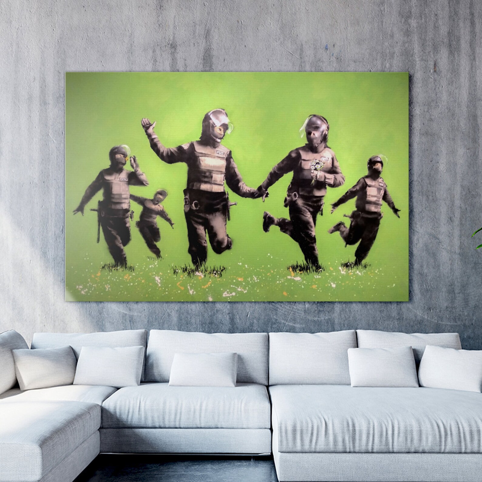 BANKSY WALL ART Banksy Canvas Banksy Riot Police in the Field Peace ...