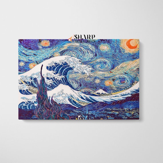 Van Gogh Starry Night and Great Wave of Kanagawa Wall Art Canvas
