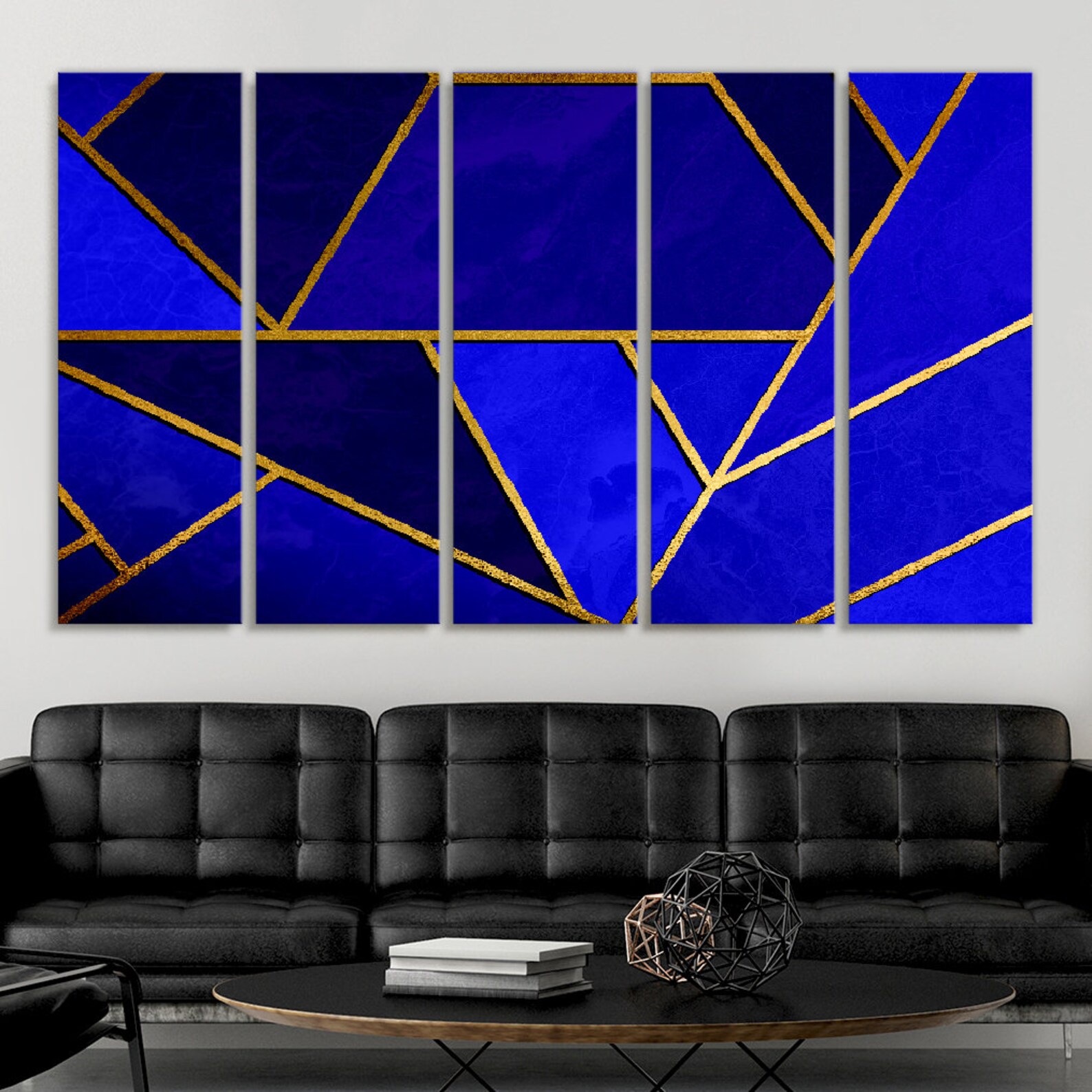 Navy Blue and Gold Wall Art Navy Blue Wall Art Extra Large Etsy
