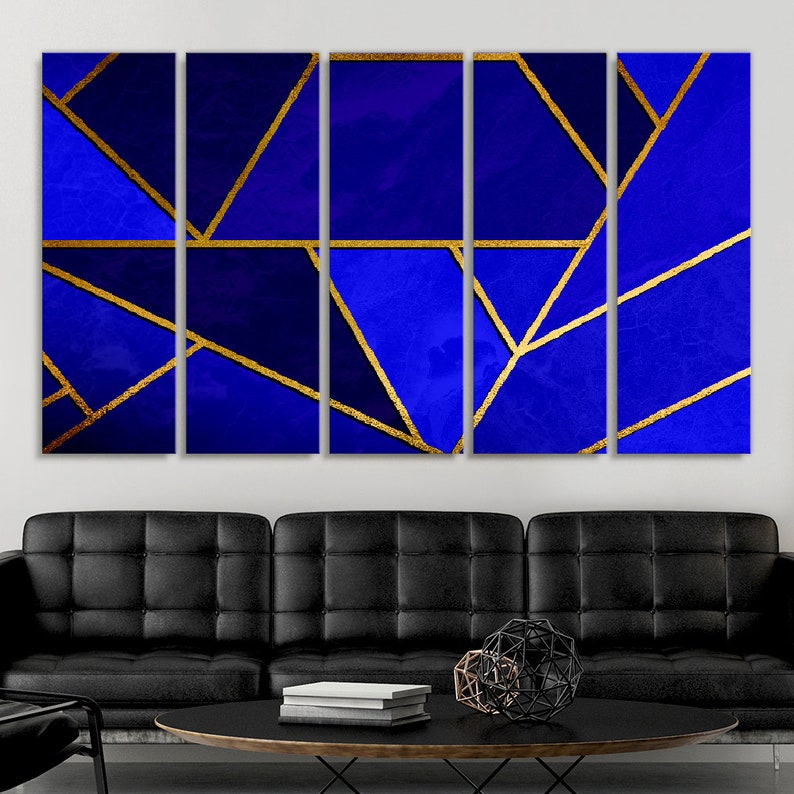 Navy Blue and Gold Wall Art Navy Blue Wall Art Extra Large Etsy