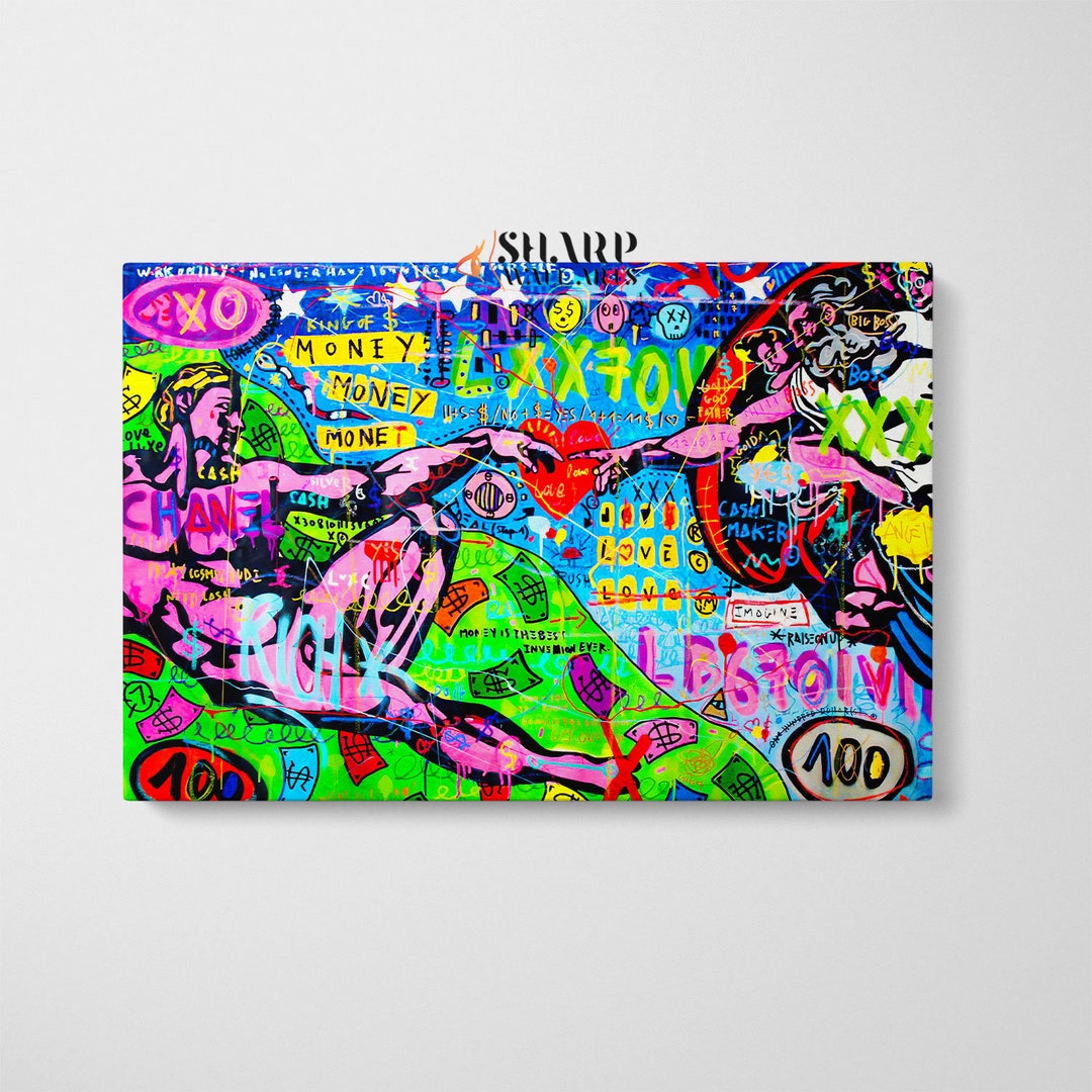 THE CREATION of ADAM Pop Art Graffiti Wall Art Street Art Canvas Pop