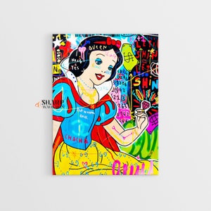 POP ART CANVAS Snow White With Diamond Cartoon Wall Art Graffiti Street Art Large Pop Art Canvas Graffiti Wall Art Pop Art Wall Art