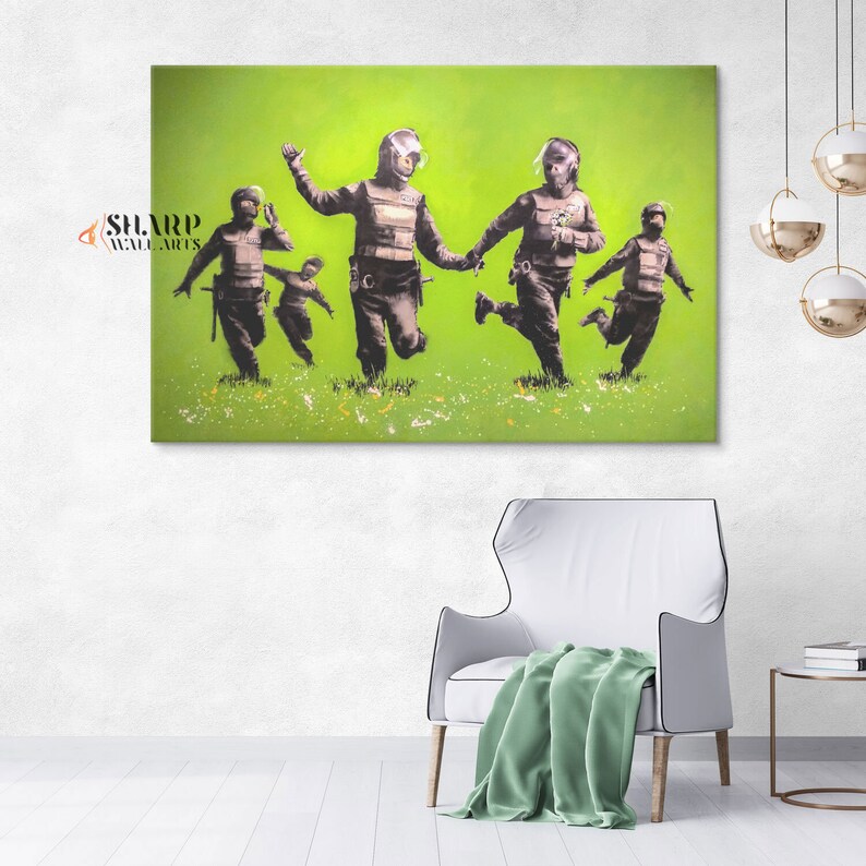 BANKSY WALL ART Banksy Canvas Banksy Riot Police in the Field - Etsy