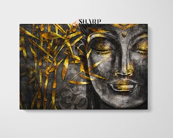 BUDDHA WALL ART Canvas Print, Gold Spiritual Wall Art, Yoga Wall Art, Buddhism Art, Relax Wall Art, Zen Wall Art Yoga Studio Decor Yoga Gift