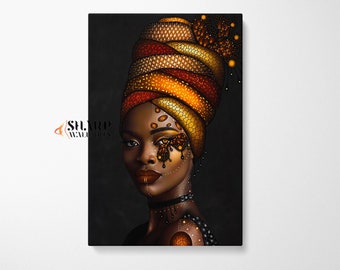 AFRICAN AMERICAN Wall ART Framed Fashion Canvas Wall Art African American Artwork Black Woman Wall Art Afro Wall Art Black And Gold Wall Art