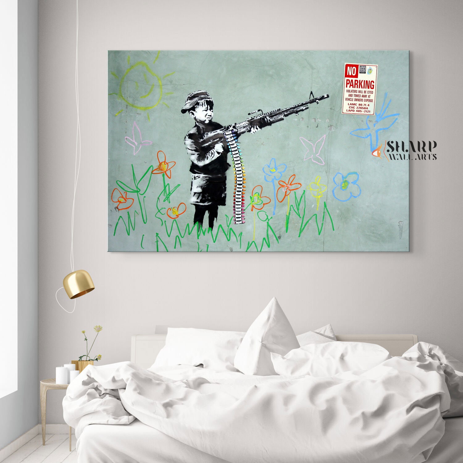 Banksy Crayon Boy Canvas Wall Art Print, Banksy Street Art