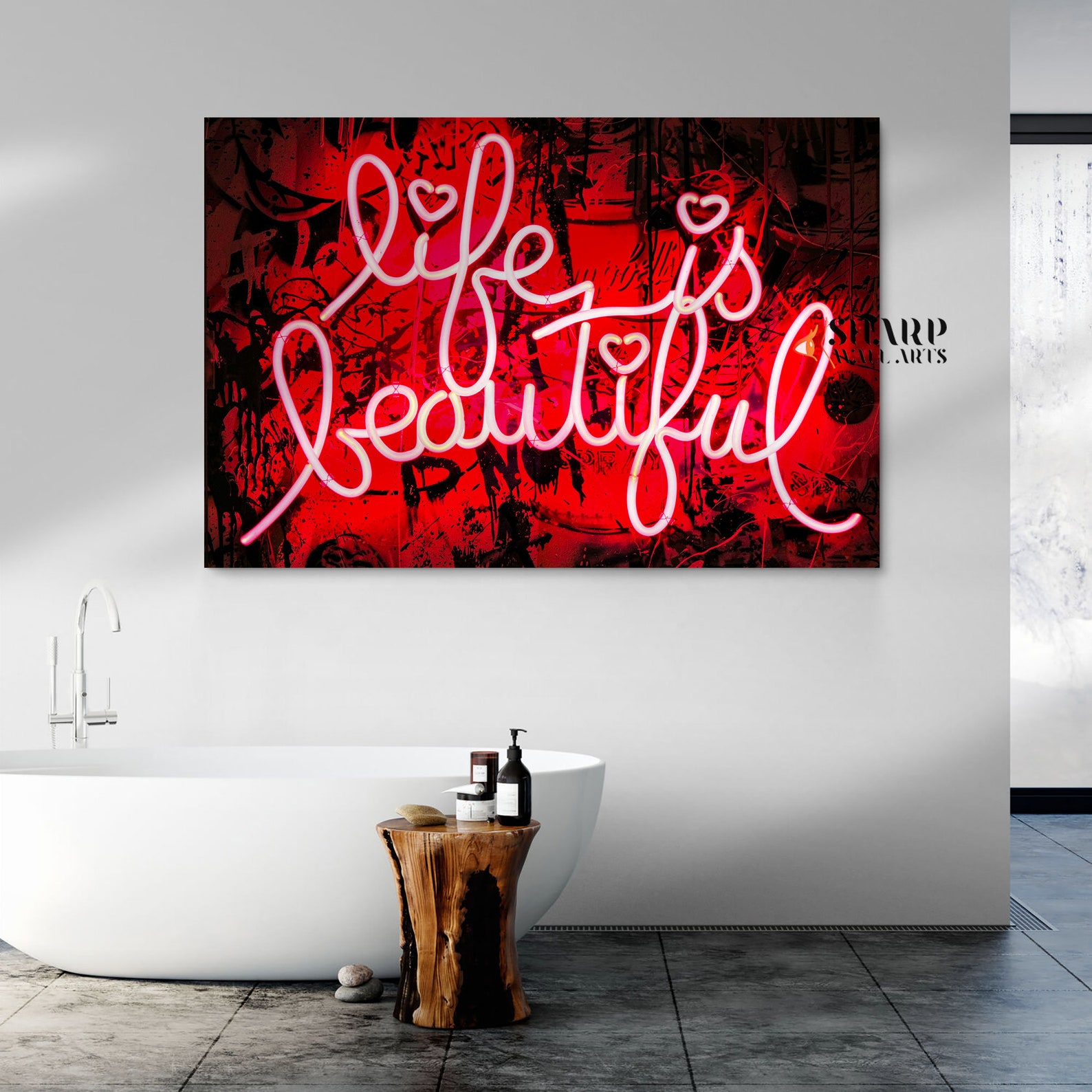 BANKSY WALL ART Banksy Canvas Banksy Life is Beautiful Neon Etsy