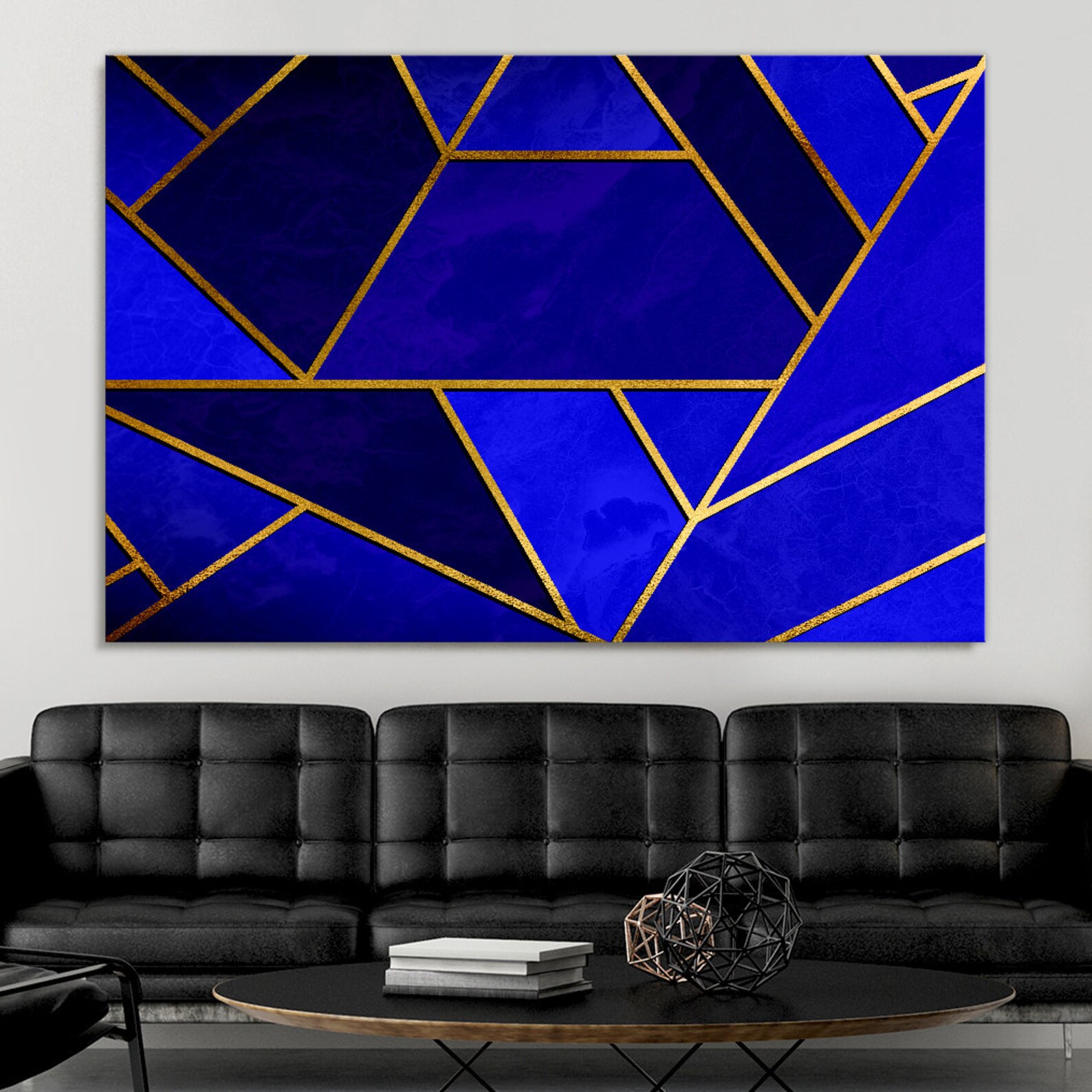 Navy Blue and Gold Wall Art Navy Blue Wall Art Extra Large Etsy