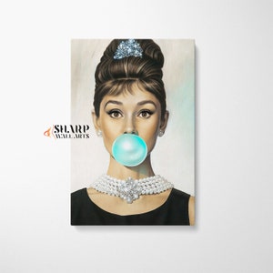 AUDREY HEPBURN Wall ART Audrey Hepburn Bubble Fashion Wall Art, Gum Glam Wall Art, Pop Art Wall Art, Famous Art Prints, Large Pop Art Print
