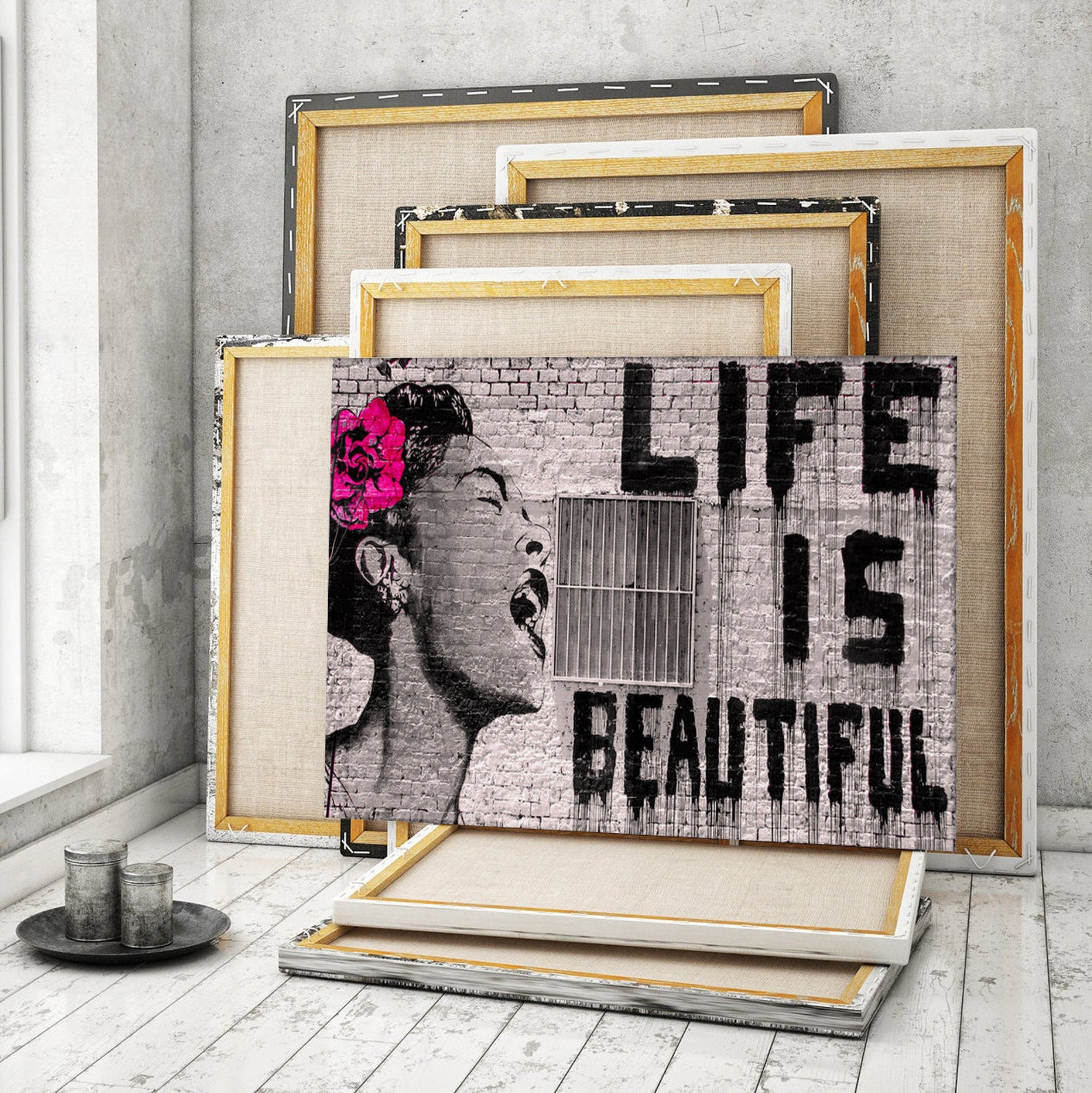 Banksy Life is Beautiful Canvas Street Art Banksy Banksy Etsy