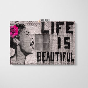 BANKSY WALL ART Banksy Canvas Banksy Life is Beautiful Banksy Street Art Graffiti Wall Art Large Pop Art Canvas Pop Culture Wall Art