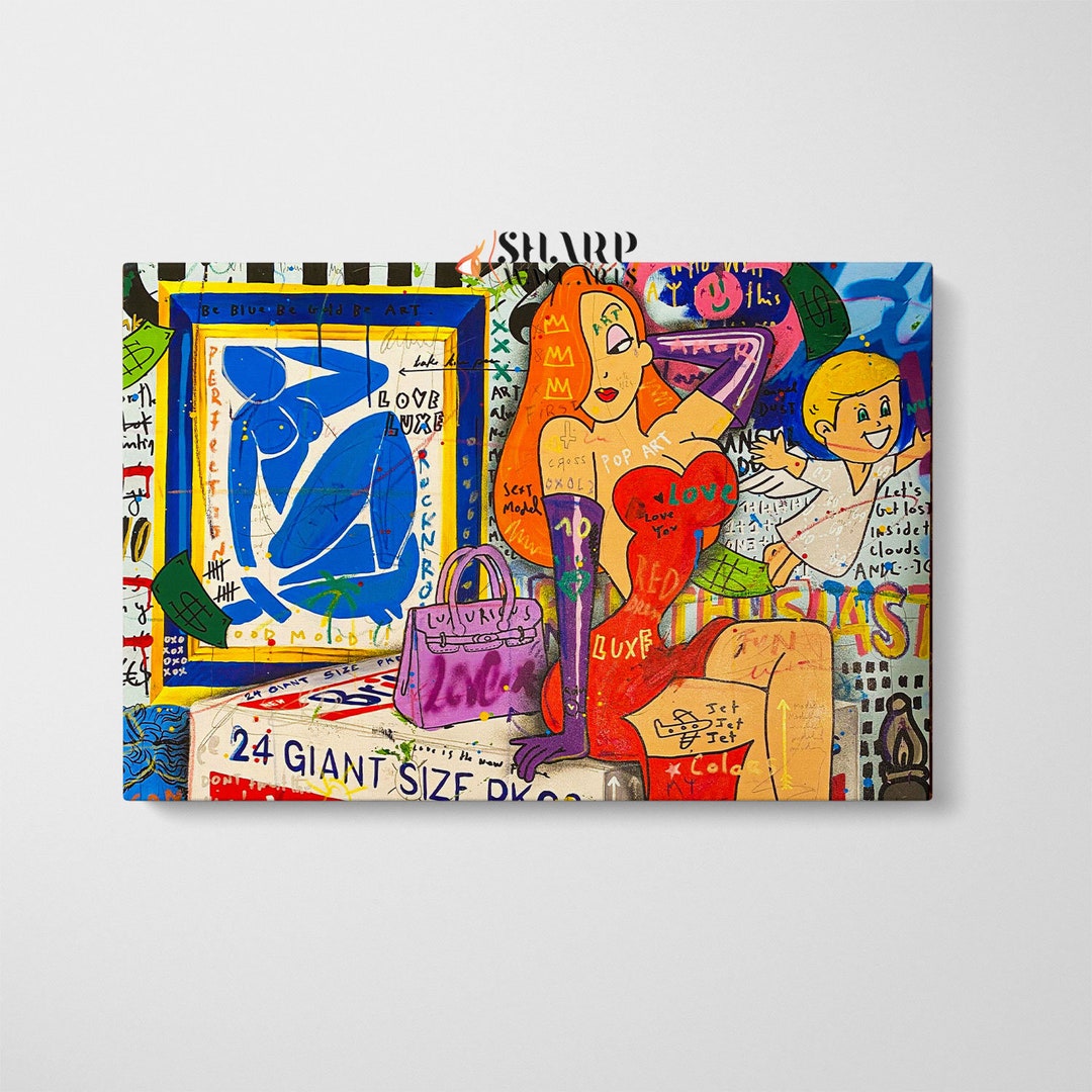 POP ART CANVAS Lady in Red Cartoon Style Wall Art Pop Culture Art Graffiti Street Art Pop Art