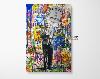 BANKSY WALL ART Banksy Canvas Banksy Love Is The Answer Banksy Einstein Banksy Graffiti Wall Art Street Art Canvas Pop Art Wall Art